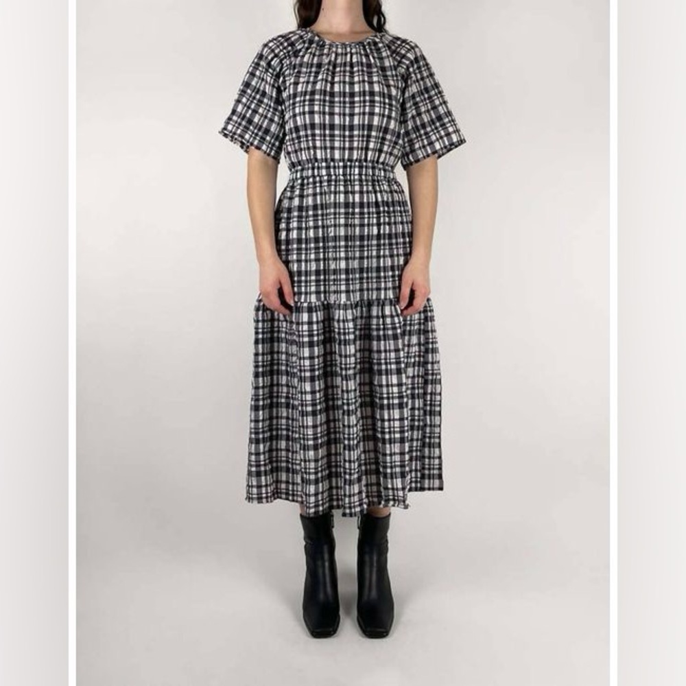 89. FREE PEOPLE Just Female Hamilton Midi Cut Dress in Black Motif NWT $168 - Picture 8 of 16